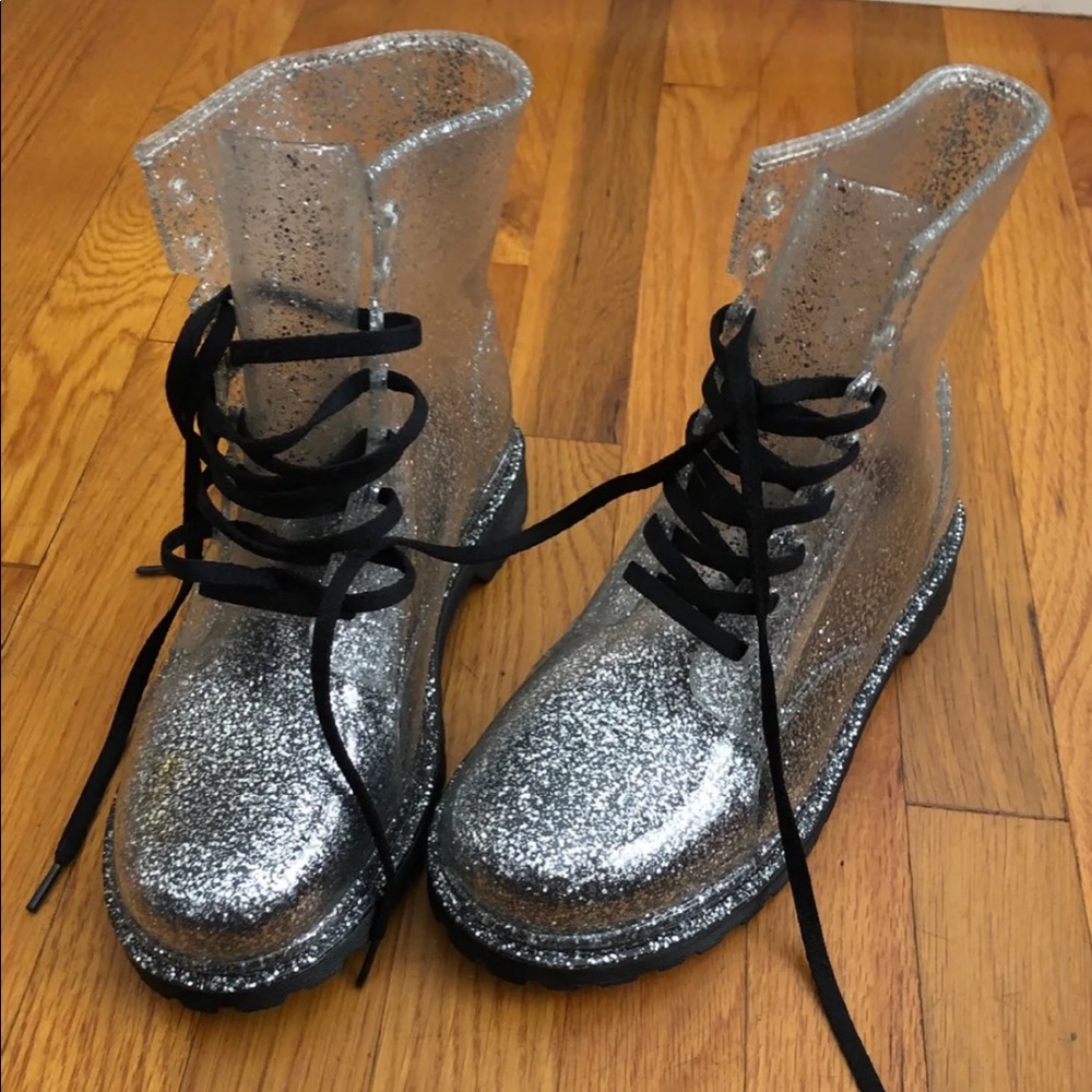 Transparent glitter boots